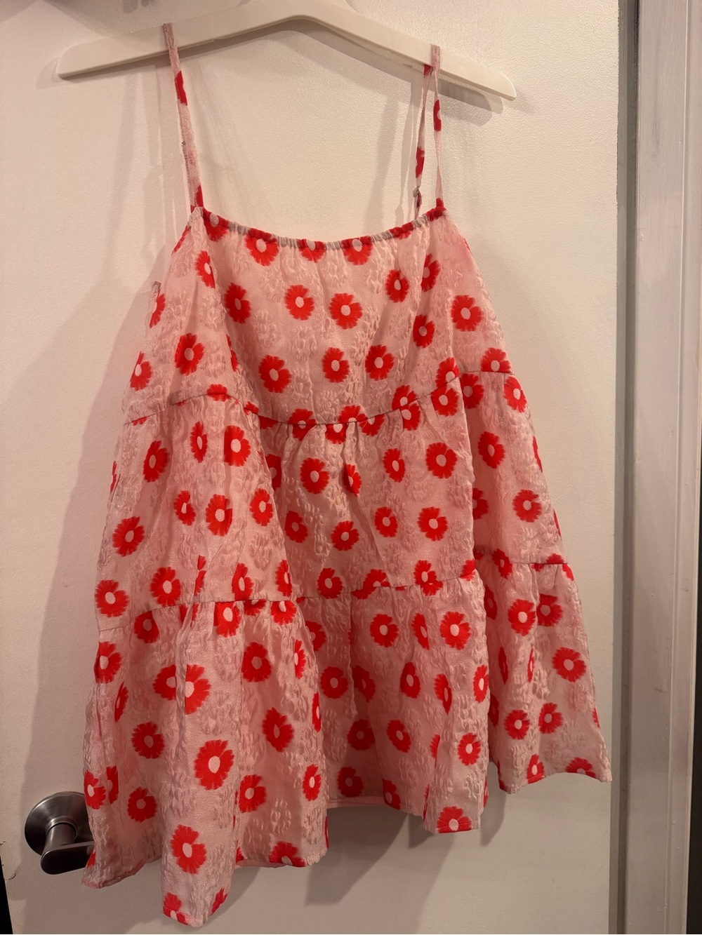 Buddy Love Pink Dressy Tiered Camisole with Red Floral Print